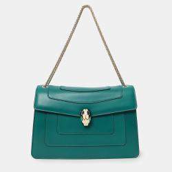 مملوكة مسبقًا Bvlgari Green Leather Medium Serpenti Forever Shoulder Bag