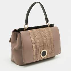 Pre Owned حقيبة بلغاري دويت جلد بني/بيج وجلد ثعبان بيد علوية