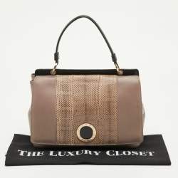 Pre Owned حقيبة بلغاري دويت جلد بني/بيج وجلد ثعبان بيد علوية