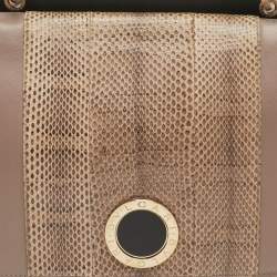 Pre Owned حقيبة بلغاري دويت جلد بني/بيج وجلد ثعبان بيد علوية