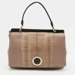 Pre Owned حقيبة بلغاري دويت جلد بني/بيج وجلد ثعبان بيد علوية