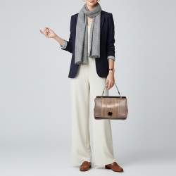 Pre Owned حقيبة بلغاري دويت جلد بني/بيج وجلد ثعبان بيد علوية