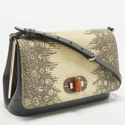 Pre Owned حقيبة كتف بلغاري جلد سحلية رمادي وكريمي