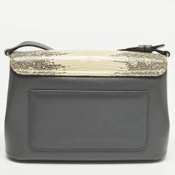 Pre Owned حقيبة كتف بلغاري جلد سحلية رمادي وكريمي