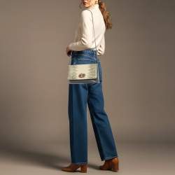 Pre Owned حقيبة كتف بلغاري جلد سحلية رمادي وكريمي