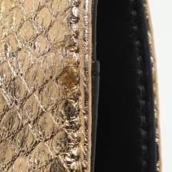 Pre Owned حقيبة كلاتش بلغاري جلد بايثون ذهبي لأحمر الشفاه