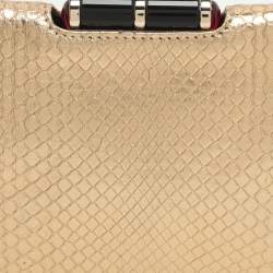 Pre Owned حقيبة كلاتش بلغاري جلد بايثون ذهبي لأحمر الشفاه