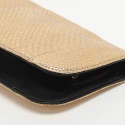 Pre Owned حقيبة كلاتش بلغاري جلد بايثون ذهبي لأحمر الشفاه