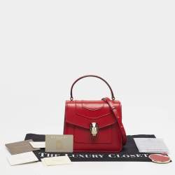 Pre Owned Bvlgari Serpenti Forever Small Red Leather Top Handle Bag