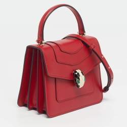 Pre Owned Bvlgari Serpenti Forever Small Red Leather Top Handle Bag