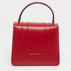 Pre Owned Bvlgari Serpenti Forever Small Red Leather Top Handle Bag