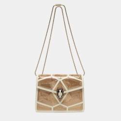 Pre Owned Bvlgari Serpenti Forever Million Chain Small White/Gold Leather Crossbody Bag