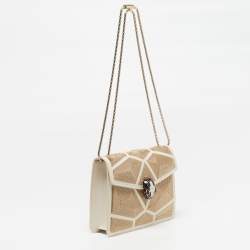 Pre Owned Bvlgari Serpenti Forever Million Chain Small White/Gold Leather Crossbody Bag