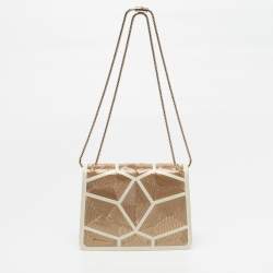 Pre Owned Bvlgari Serpenti Forever Million Chain Small White/Gold Leather Crossbody Bag