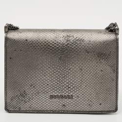 Pre Owned حقيبة كتف بلغاري سيربنتي فورايفر جلد كارونغ رمادي معدني بسلسلة متعددة