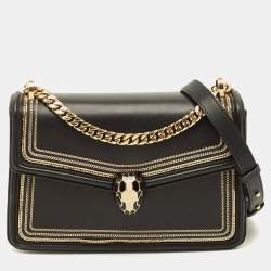 Pre Owned Bvlgari Serpenti Forever Diamond Blast Black Leather Shoulder Bag