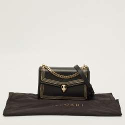 Pre Owned Bvlgari Serpenti Forever Diamond Blast Black Leather Shoulder Bag