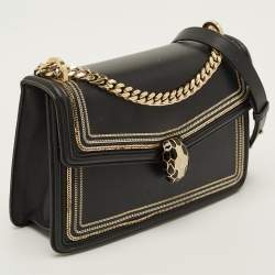 Pre Owned Bvlgari Serpenti Forever Diamond Blast Black Leather Shoulder Bag