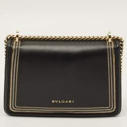 Pre Owned Bvlgari Serpenti Forever Diamond Blast Black Leather Shoulder Bag