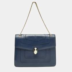 Pre Owned Bvlgari Serpenti Forever Large Navy Blue Leather Shoulder Bag