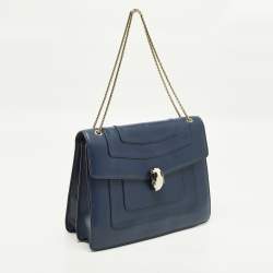 Pre Owned Bvlgari Serpenti Forever Large Navy Blue Leather Shoulder Bag