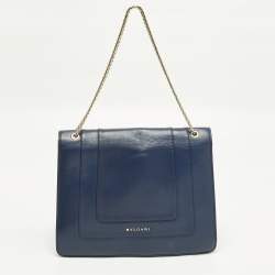 Pre Owned Bvlgari Serpenti Forever Large Navy Blue Leather Shoulder Bag