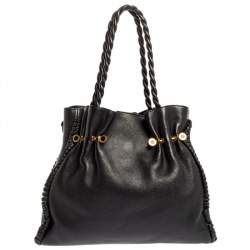 Pre Owned Bvlgari Black Leather Twistino Tina Shopper Tote