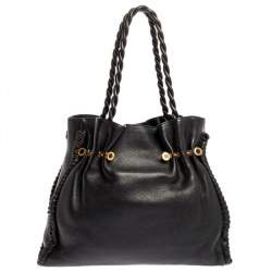 Pre Owned Bvlgari Black Leather Twistino Tina Shopper Tote