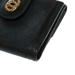 Bvlgari Dark Brown Leather Compact Flap Wallet