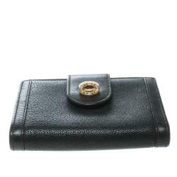Bvlgari Dark Brown Leather Compact Flap Wallet