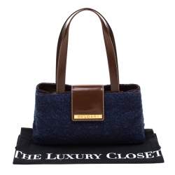 Bvlgari Purple/Dark Brown Wool and Leather Shoulder Bag