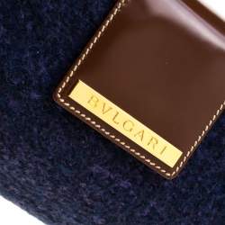 Bvlgari Purple/Dark Brown Wool and Leather Shoulder Bag