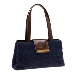 Bvlgari Purple/Dark Brown Wool and Leather Shoulder Bag