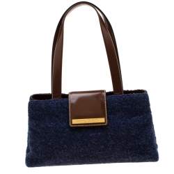 Bvlgari Purple/Dark Brown Wool and Leather Shoulder Bag