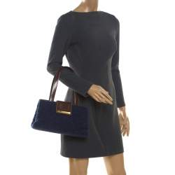 Bvlgari Purple/Dark Brown Wool and Leather Shoulder Bag