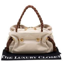 Bvlgari Cream/Tan Leather Twistino Tina Satchel 