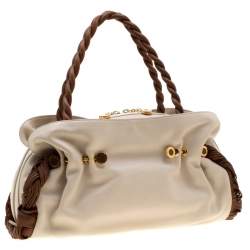 Bvlgari Cream/Tan Leather Twistino Tina Satchel 