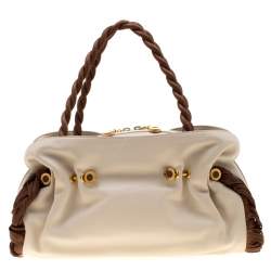 Bvlgari Cream/Tan Leather Twistino Tina Satchel 