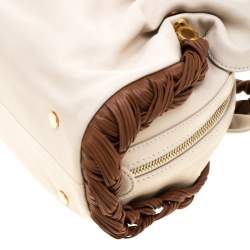 Bvlgari Cream/Tan Leather Twistino Tina Satchel 