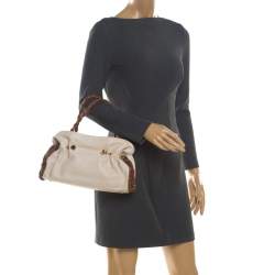 Bvlgari Cream/Tan Leather Twistino Tina Satchel 