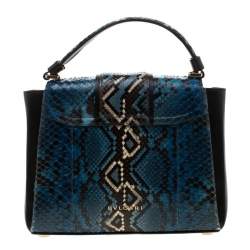 Bvlgari Blue Python Leather Serpenti Viper Top Handle Bag