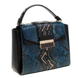 Bvlgari Blue Python Leather Serpenti Viper Top Handle Bag