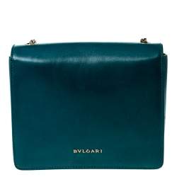 Pre Owned Bvlgari Teal/Black Leather and Perspex Small Flap Cover Shoulder Bag