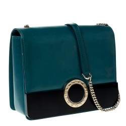 Pre Owned Bvlgari Teal/Black Leather and Perspex Small Flap Cover Shoulder Bag