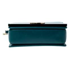 Pre Owned Bvlgari Teal/Black Leather and Perspex Small Flap Cover Shoulder Bag