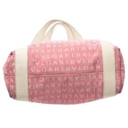 Bvlgari Pink/Beige Logo Mania Canvas and Leather Tote