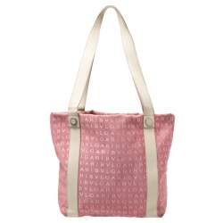 Bvlgari Pink/Beige Logo Mania Canvas and Leather Tote