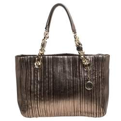 Bvlgari Gunmetal Plisse Leather Monte Shopper Tote