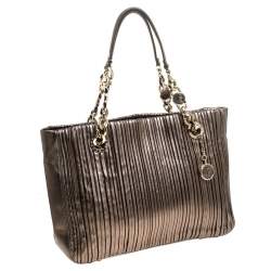 Bvlgari Gunmetal Plisse Leather Monte Shopper Tote