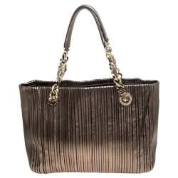 Bvlgari Gunmetal Plisse Leather Monte Shopper Tote